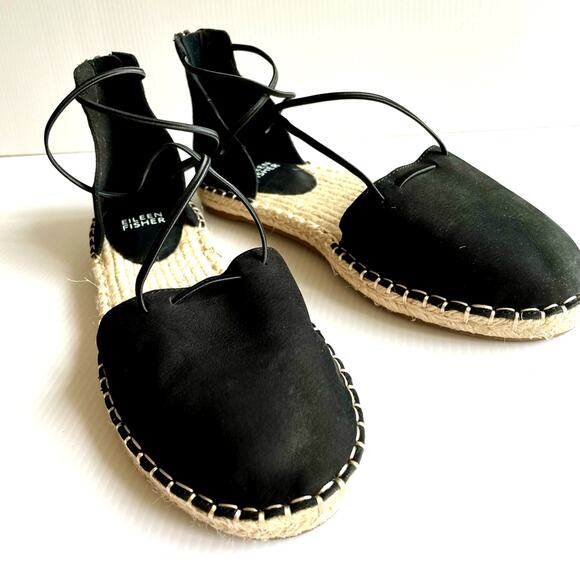 Eileen Fisher Shoes - *New EILEEN FISHER D'orsay Espadrilles Black Leather Size 6.5 Boho Casual Beach